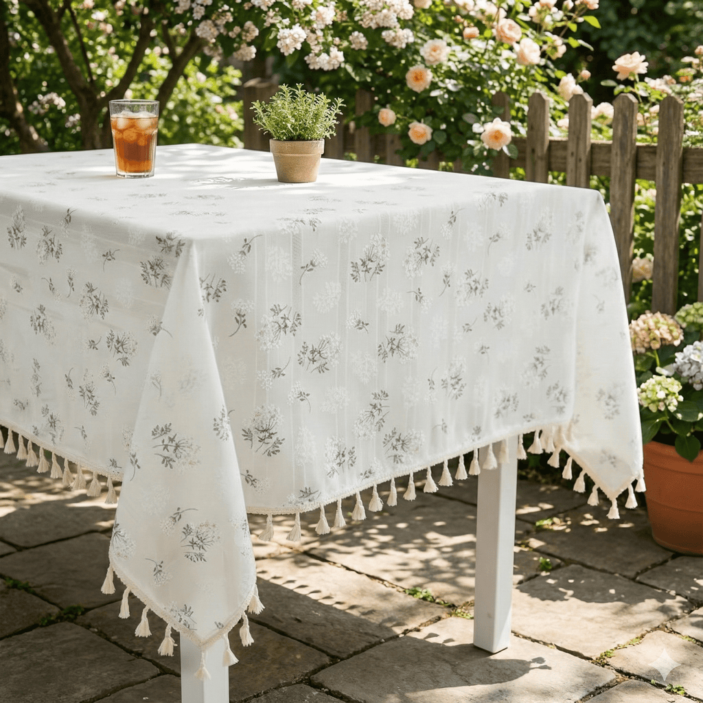 Nappe de table en coton | Yarrow pompons