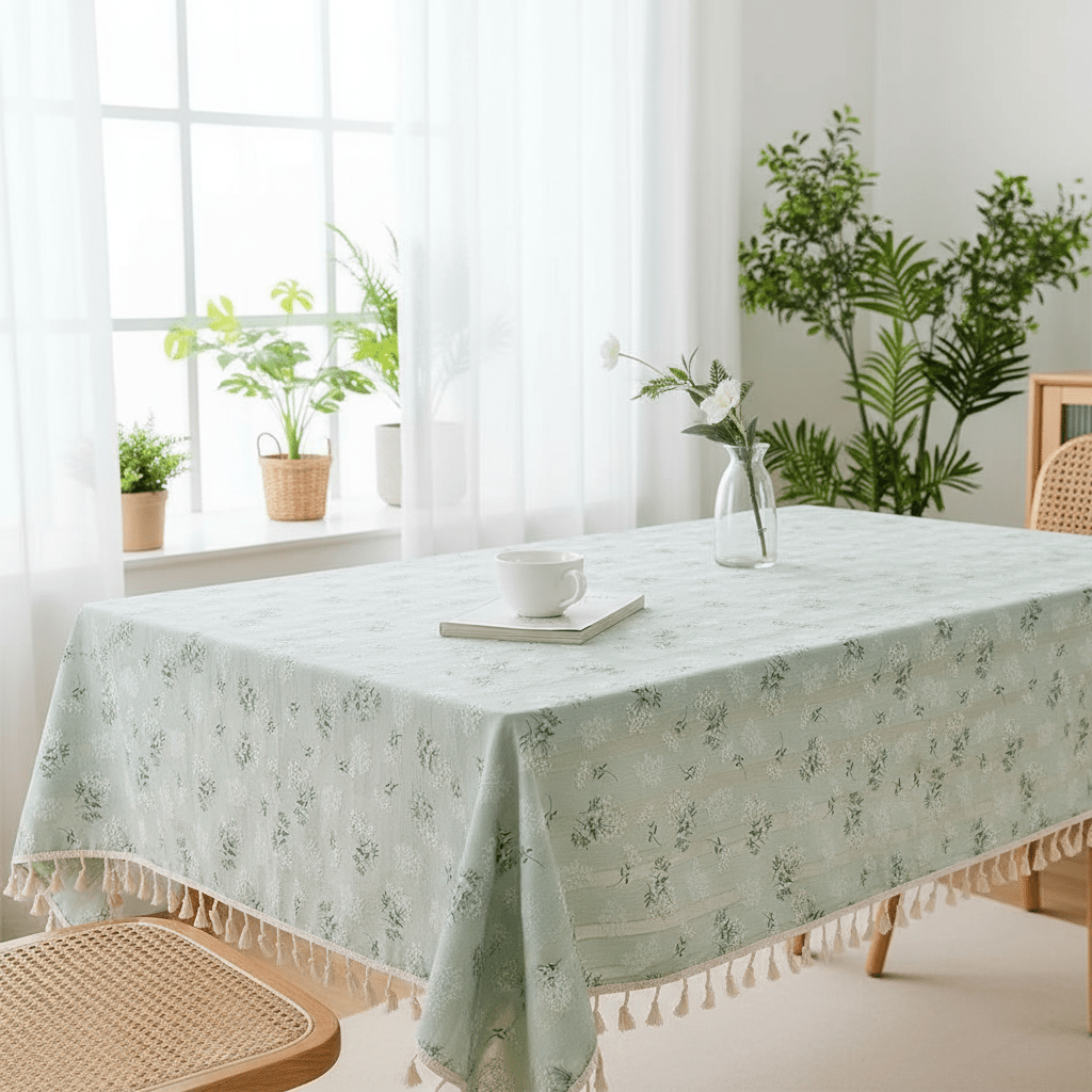 Nappe de table en coton Sauge | Yarrow pompons