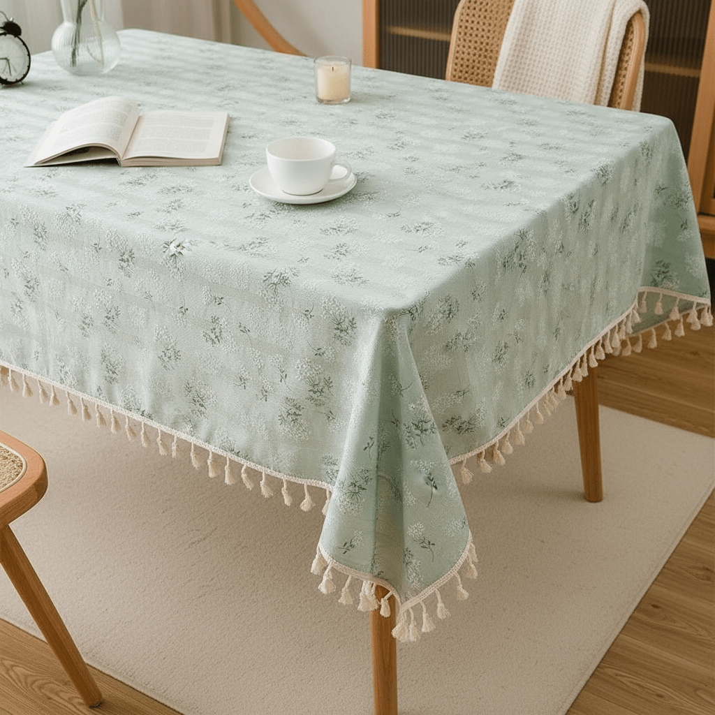 Nappe de table en coton Sauge | Yarrow pompons