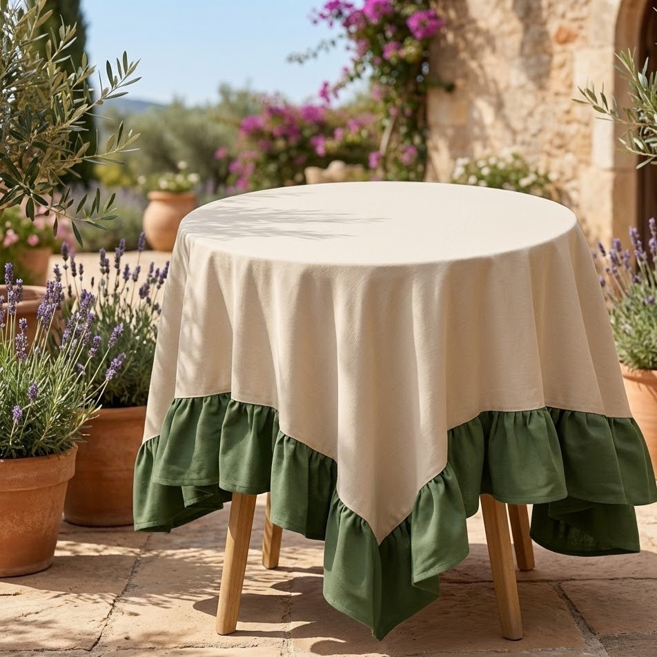 Nappe de table ronde bicolore | Lait Matcha