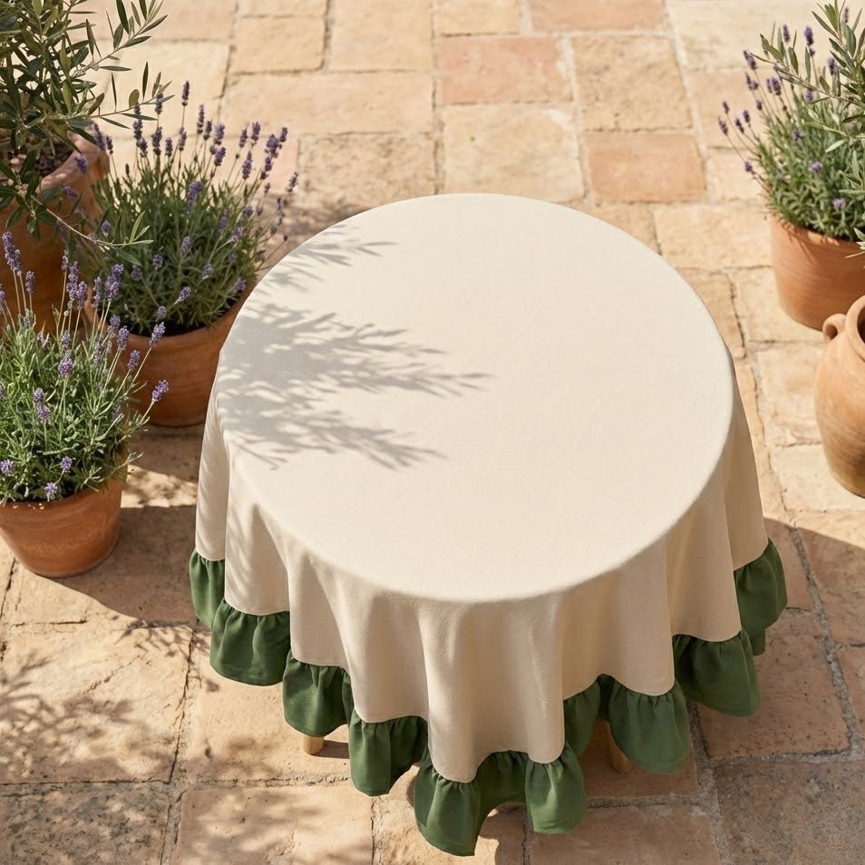 Nappe de table ronde bicolore | Lait Matcha