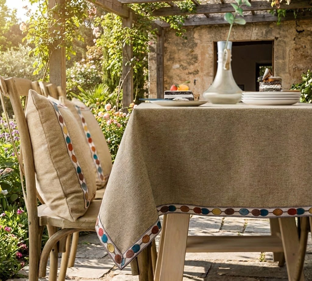 Nappe Basque rectangulaire enduite | anti traces & imperméable