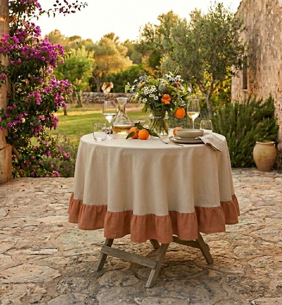 Nappe de table ronde bicolore | Crème brûlée