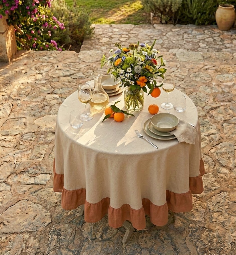 Nappe de table ronde bicolore | Crème brûlée