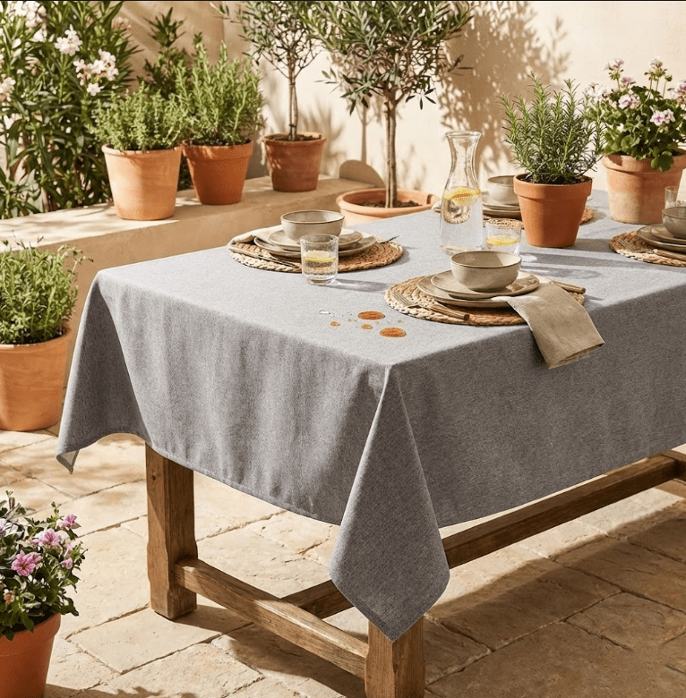 Nappe de table rectangulaire enduite | anti traces & imperméable