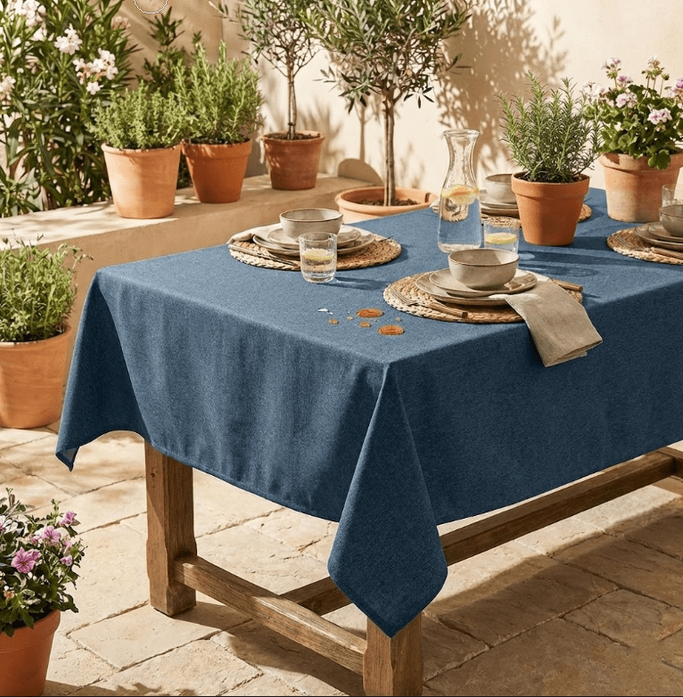 Nappe de table rectangulaire enduite | anti traces & imperméable