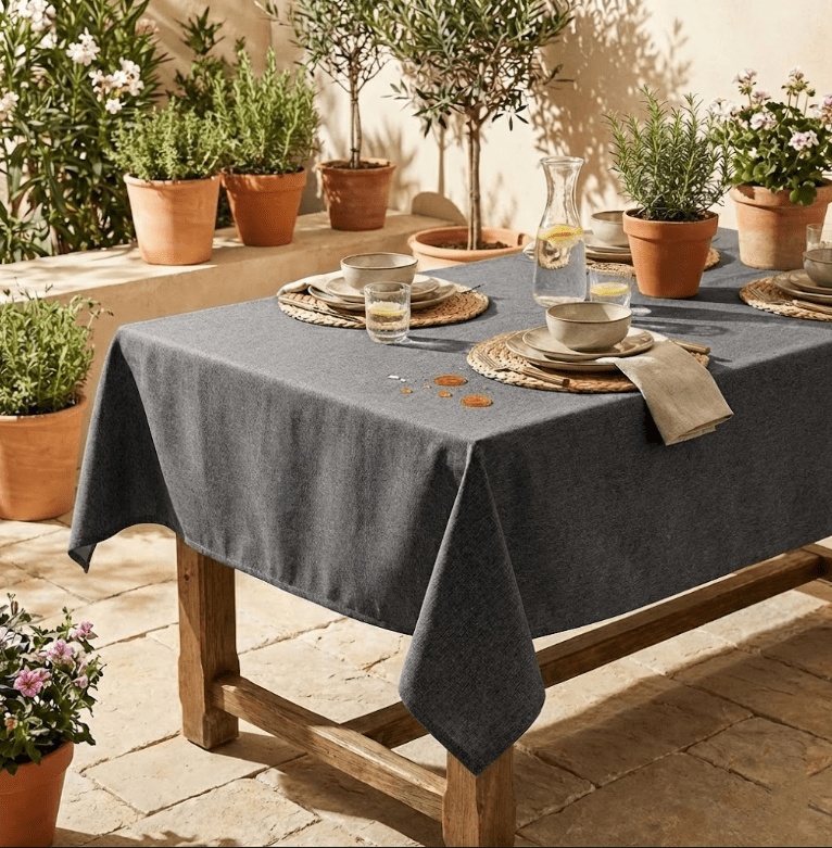 Nappe de table rectangulaire enduite | anti traces & imperméable