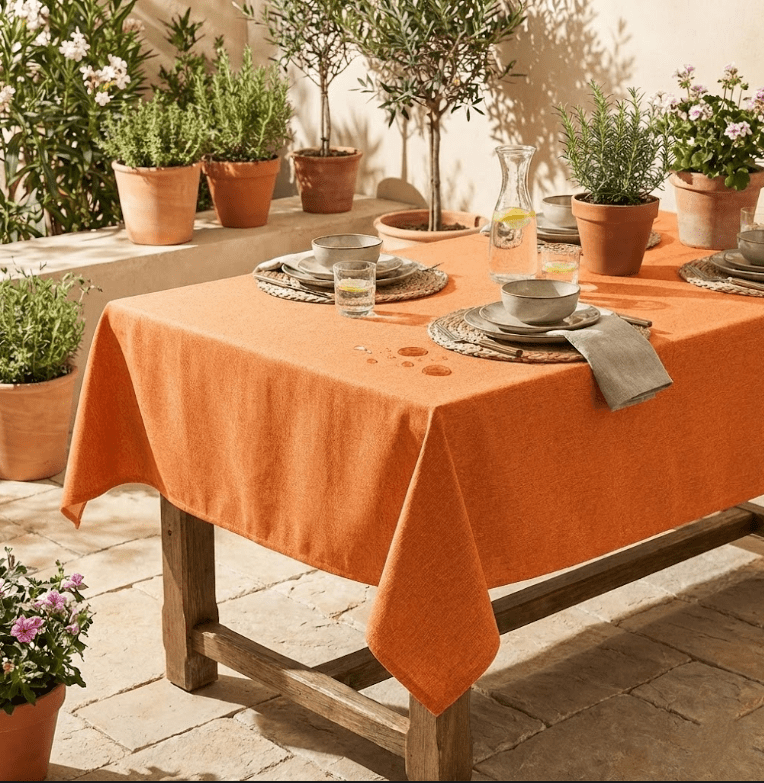 Nappe de table rectangulaire enduite | anti traces & imperméable