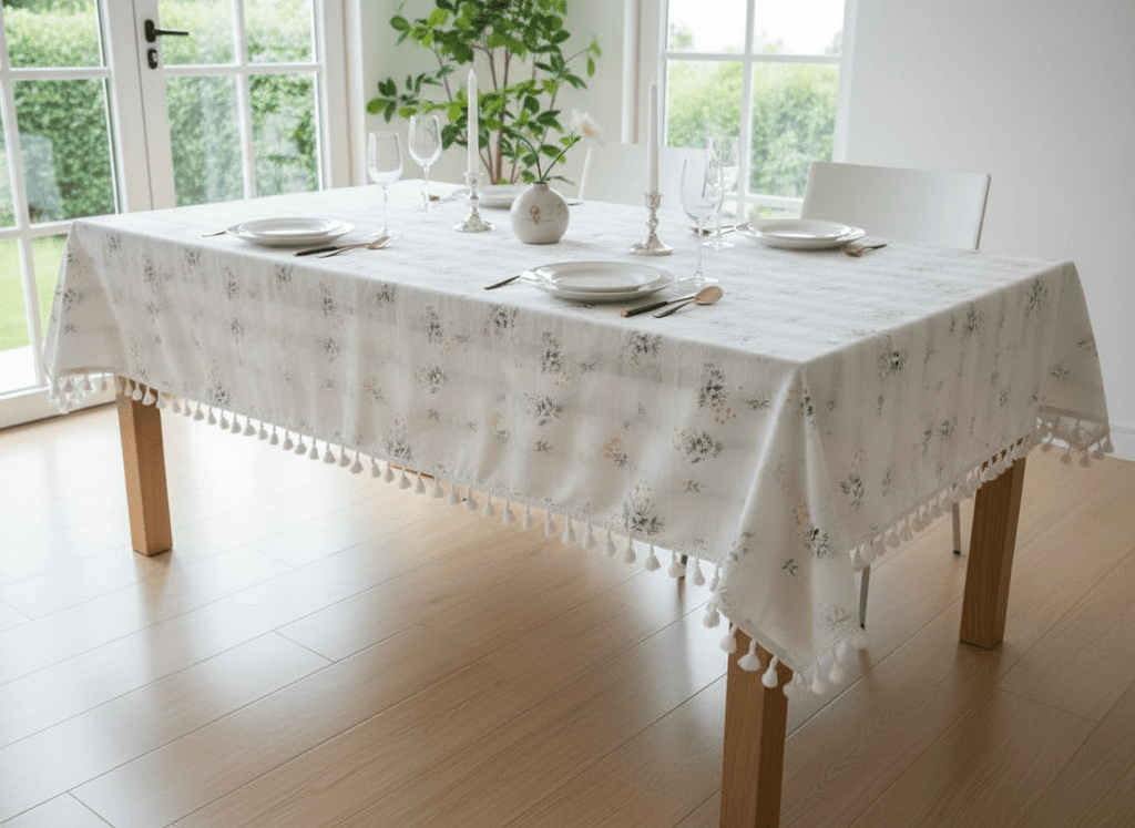 Nappe de table en coton | Yarrow pompons