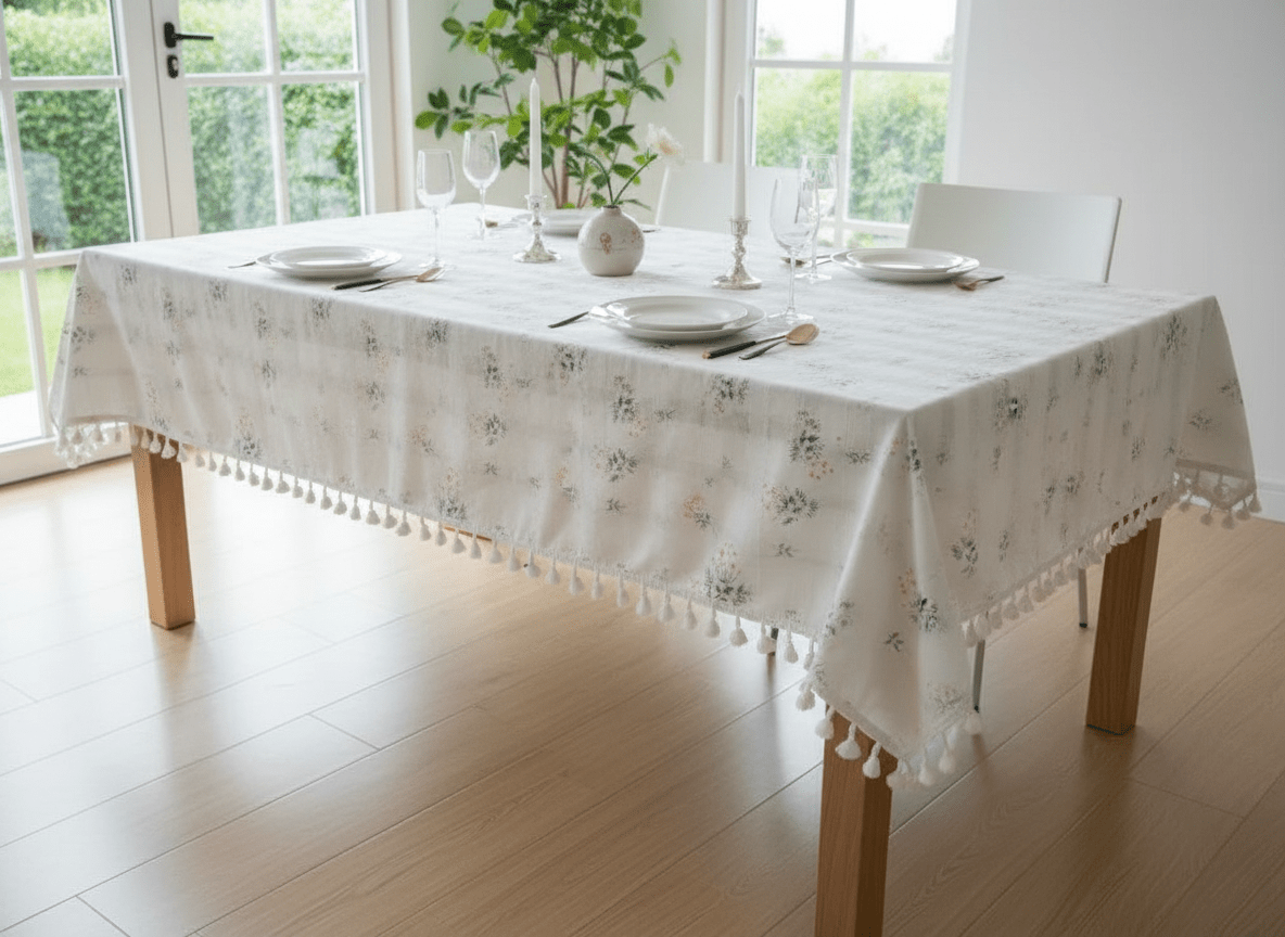 Nappe de table en coton | Yarrow pompons