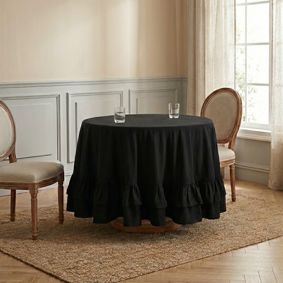 Nappe de table ronde | Ruffle Black